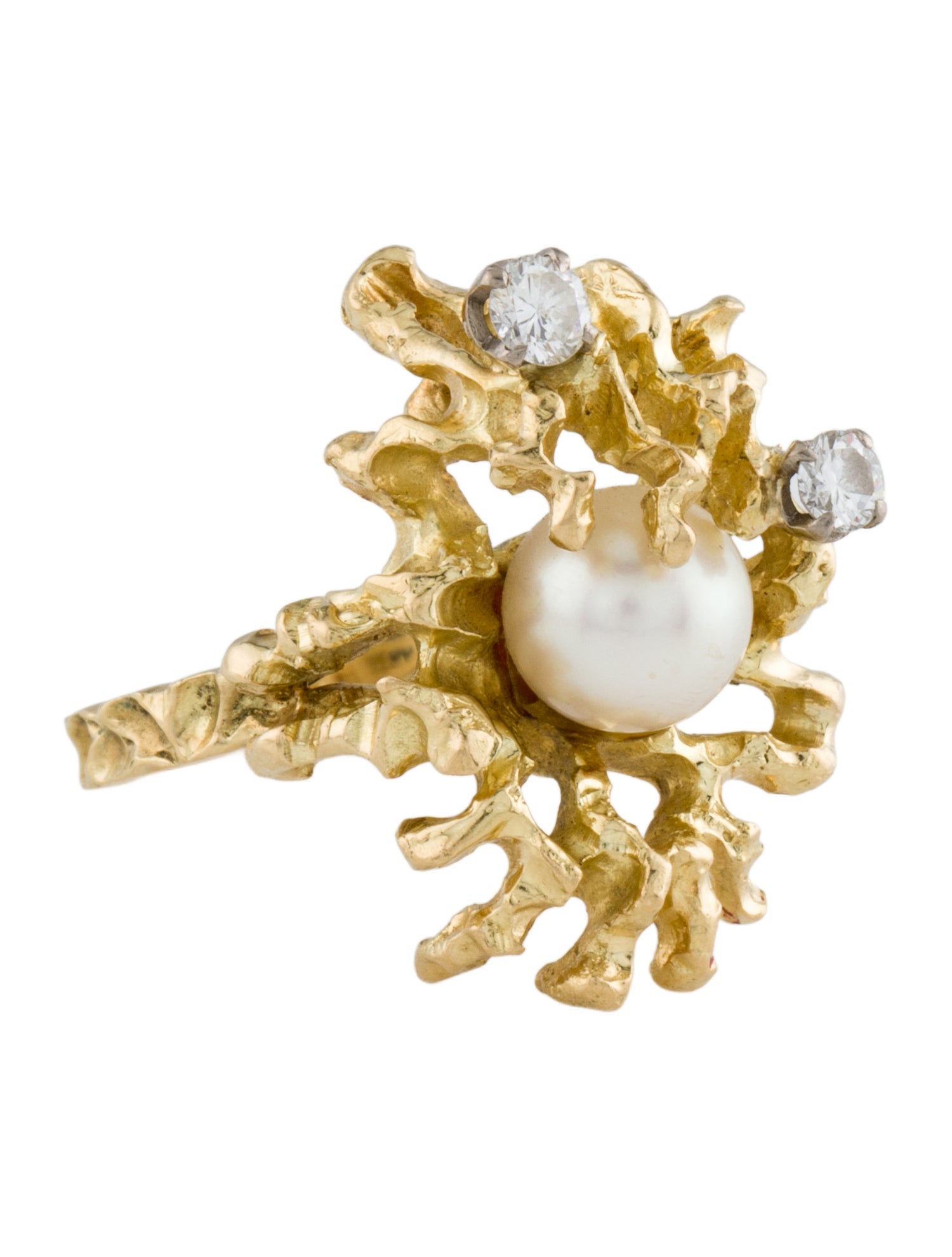 Ring Vintage 18K Pearl & Diamond Cocktail