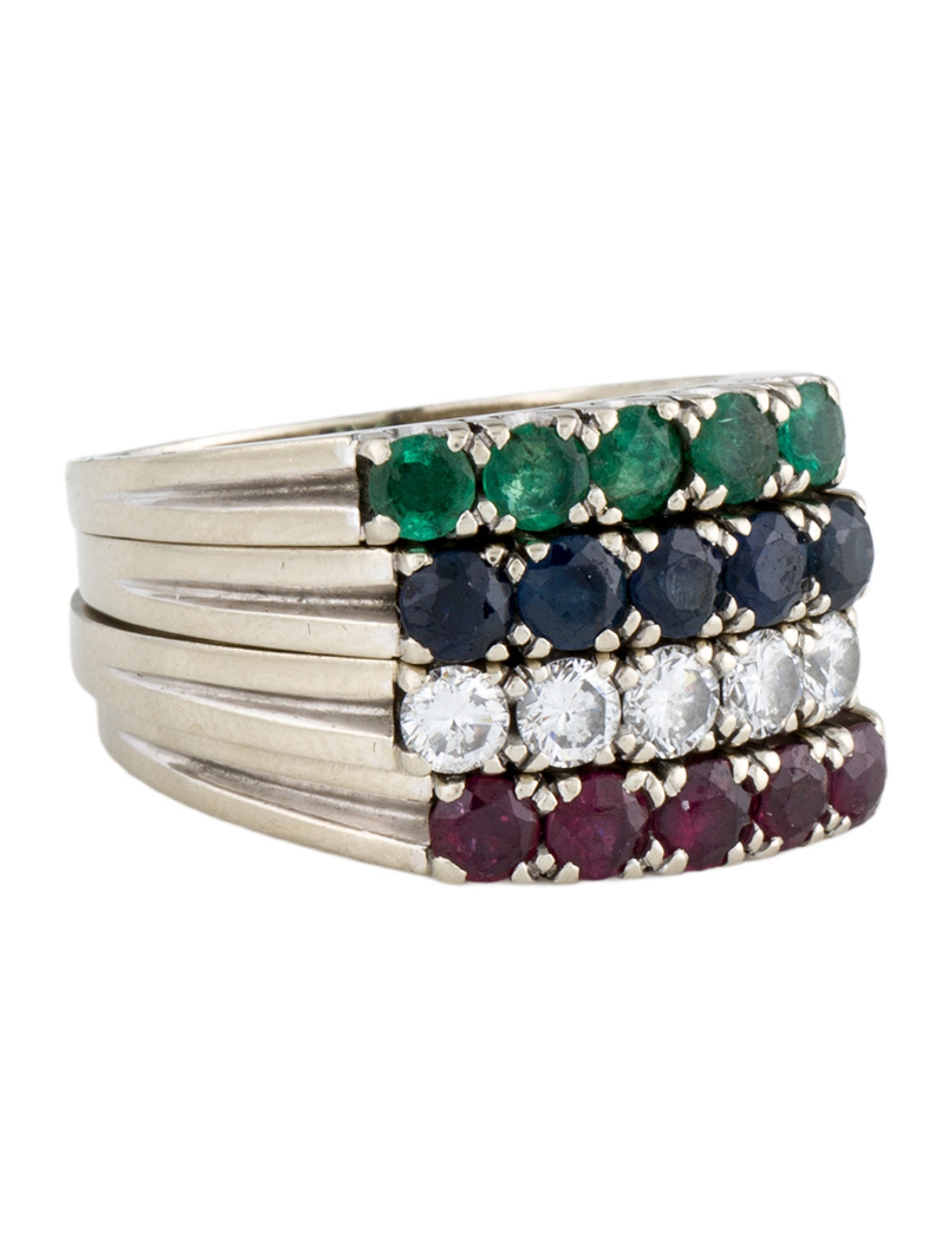 Ring 14K Sapphire, Ruby, Emerald, & Diamond Band Set