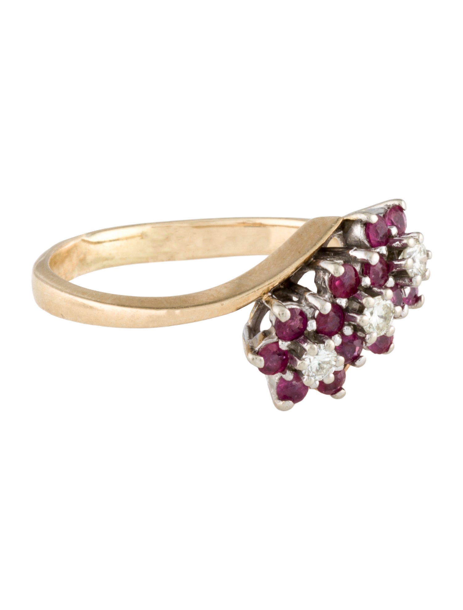Ring 14K Ruby & Diamond Flower Cocktail Ring