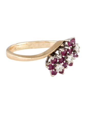 Ring 14K Ruby & Diamond Flower Cocktail Ring