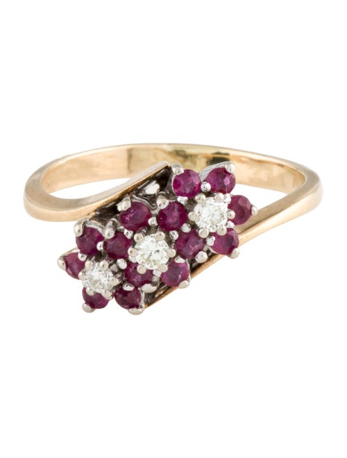 Ring 14K Ruby & Diamond Flower Cocktail Ring