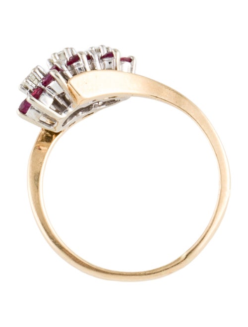 Ring 14K Ruby & Diamond Flower Cocktail Ring