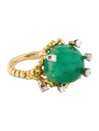 Ring 14K Emerald & Diamond Vine Cocktail Ring