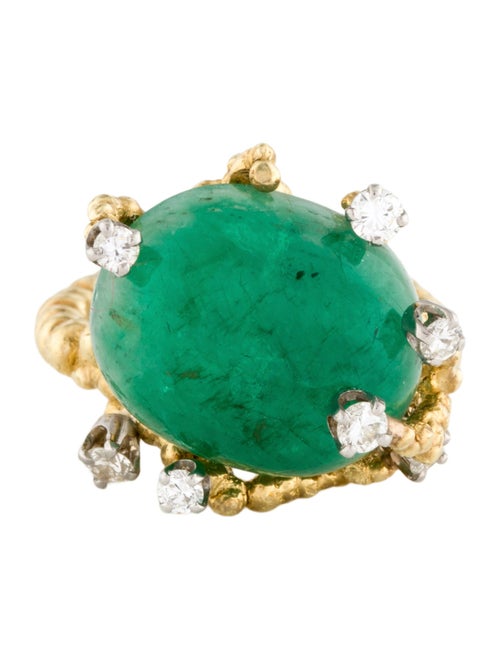 Ring 14K Emerald & Diamond Vine Cocktail Ring