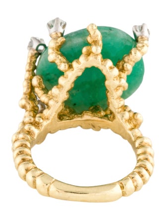 Ring 14K Emerald & Diamond Vine Cocktail Ring