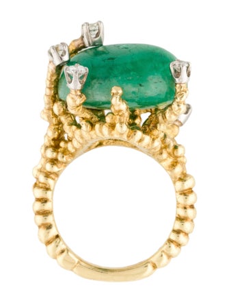 Ring 14K Emerald & Diamond Vine Cocktail Ring