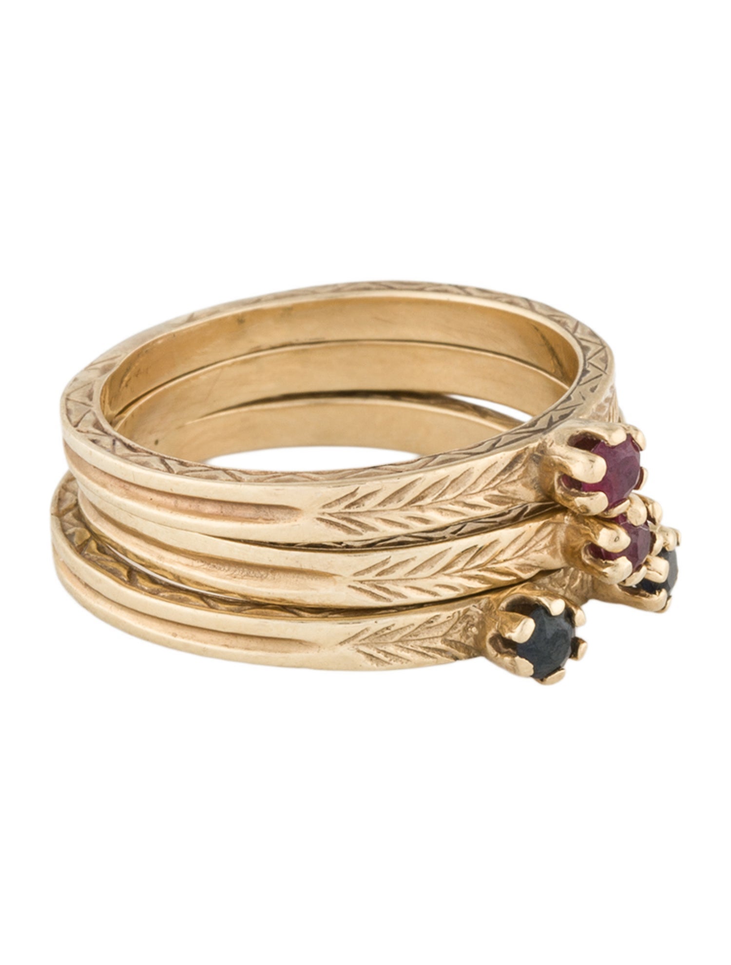 Ring 14K Ruby & Sapphire Textured Set