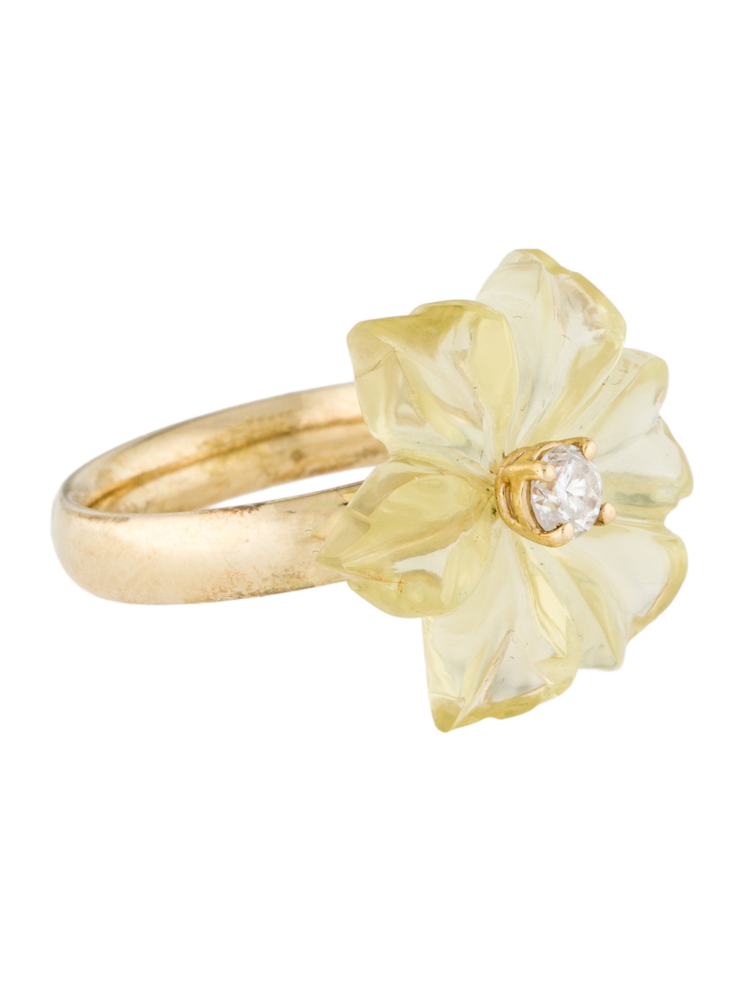 Ring 14K Citrine & Diamond Flower Cocktail Ring