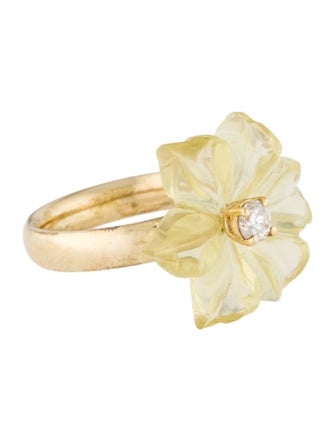 Ring 14K Citrine & Diamond Flower Cocktail Ring