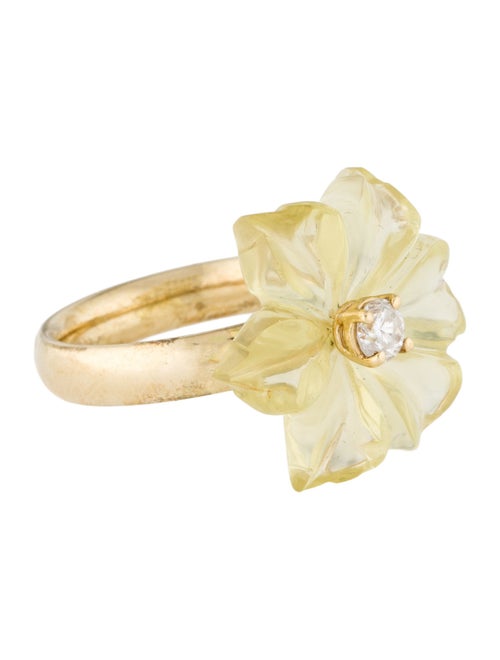 Ring 14K Citrine & Diamond Flower Cocktail Ring