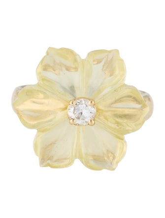 Ring 14K Citrine & Diamond Flower Cocktail Ring