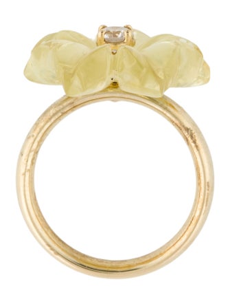 Ring 14K Citrine & Diamond Flower Cocktail Ring
