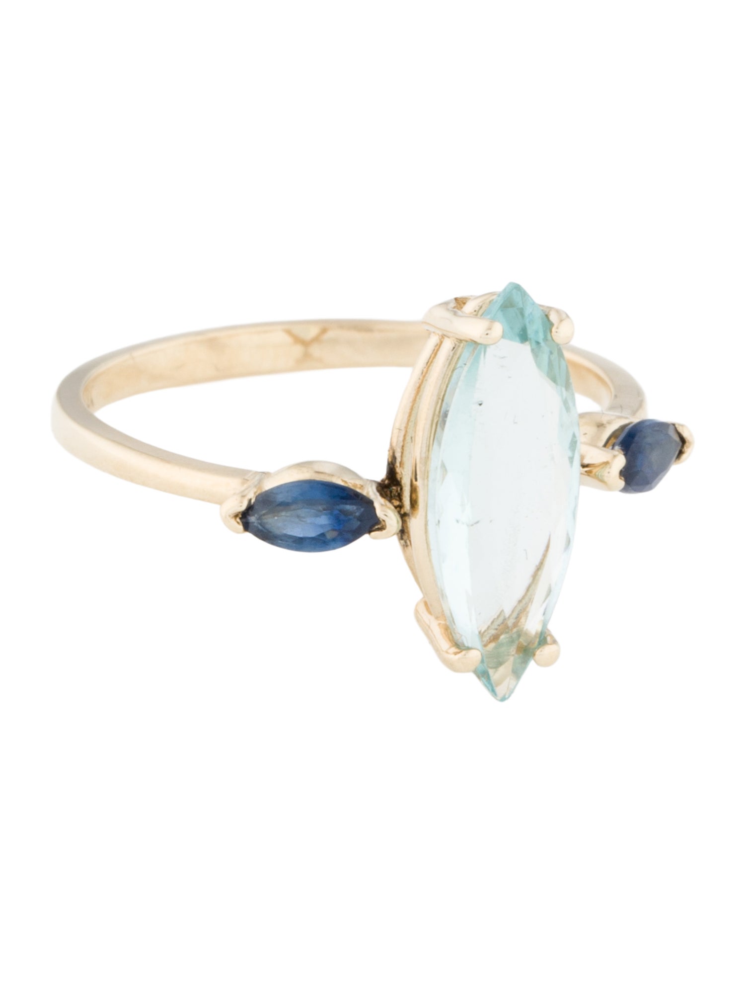 Ring 14K 1.51ct Aquamarine & Sapphire Cocktail