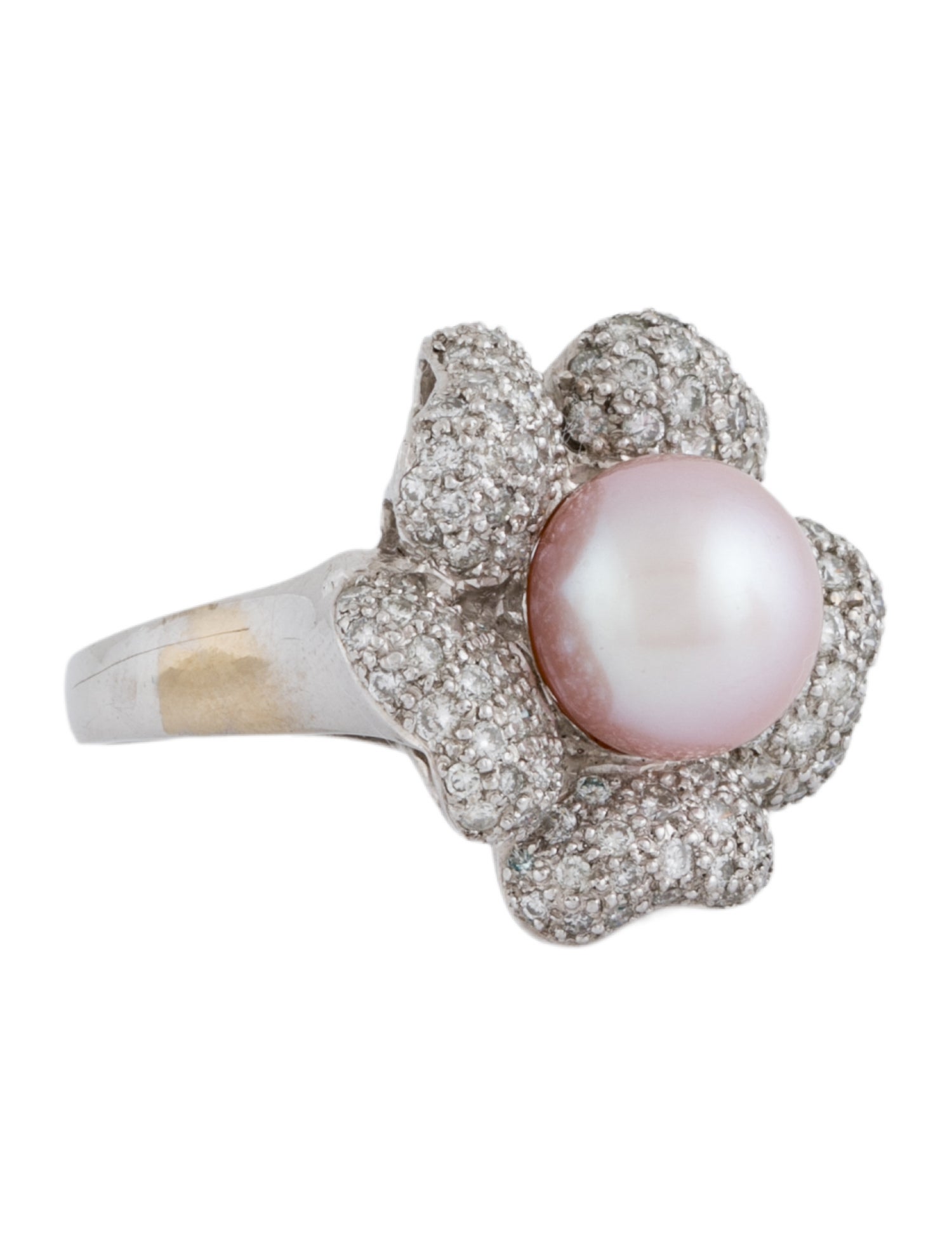 Ring 18K Pearl & Diamond Flower Cocktail