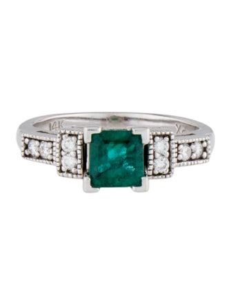 Ring 14K 1.16ct Emerald & Diamond Cocktail Ring