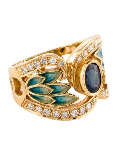 Ring 18K 1.12ct Sapphire & Diamond Winged Cocktail Ring