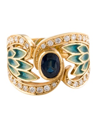 Ring 18K 1.12ct Sapphire & Diamond Winged Cocktail Ring
