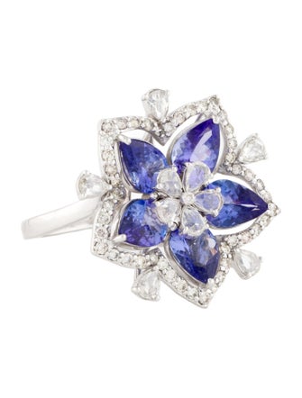 Ring 18K Tanzanite & Diamond Floral Cocktail Ring