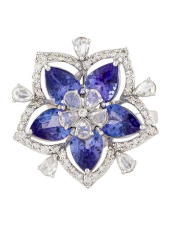 Ring 18K Tanzanite & Diamond Floral Cocktail Ring
