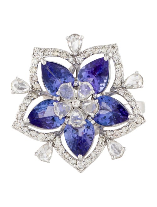 Ring 18K Tanzanite & Diamond Floral Cocktail Ring