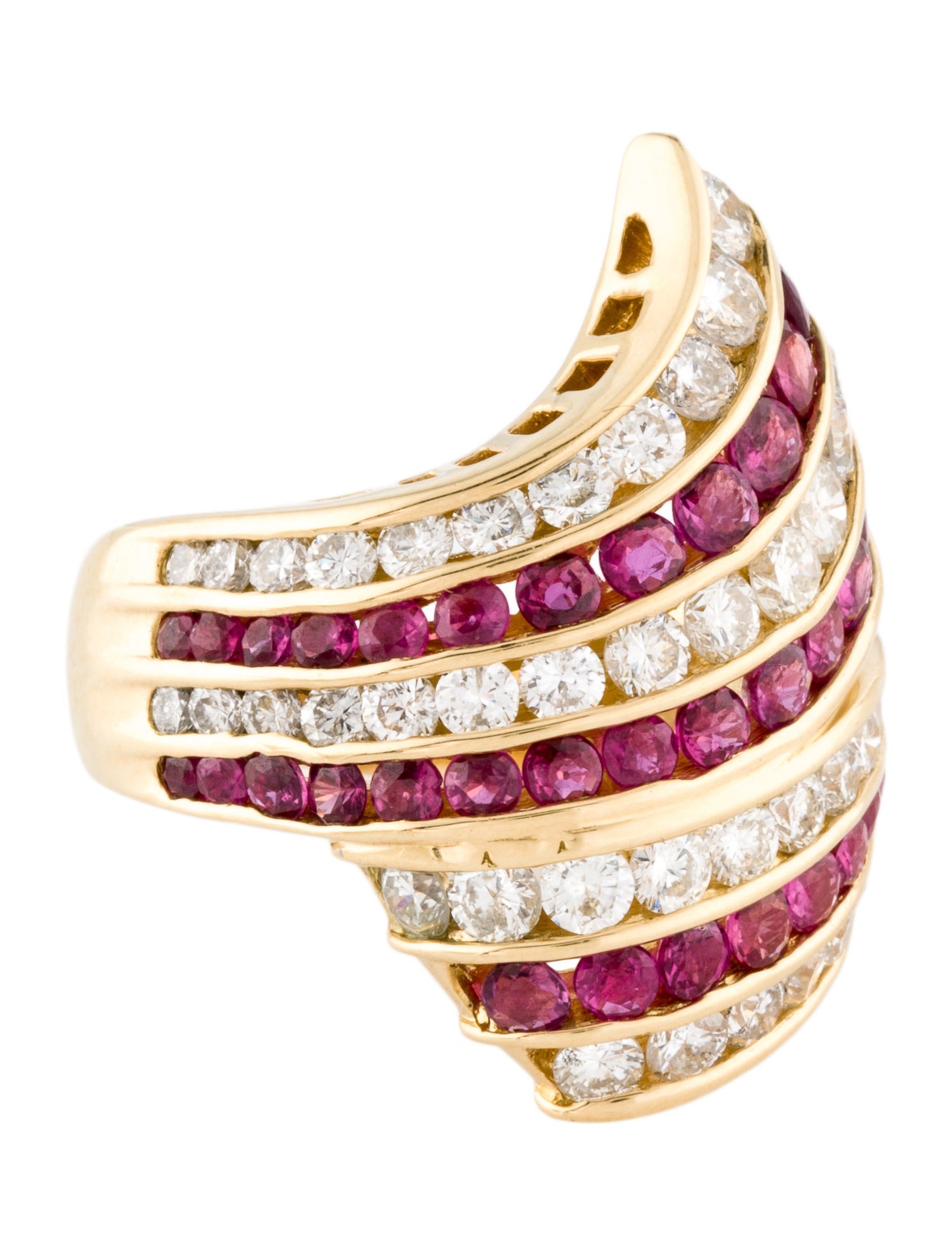 Ring 18K Ruby & Diamond Ribbon Motif Bypass