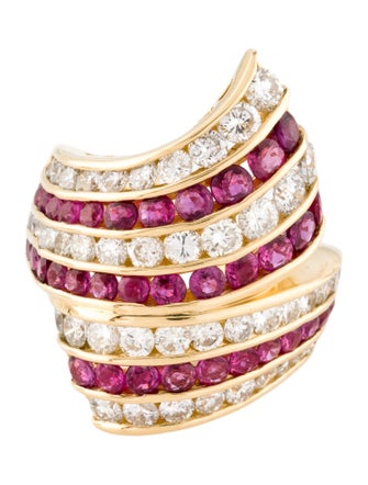 Ring 18K Ruby & Diamond Ribbon Motif Bypass Ring