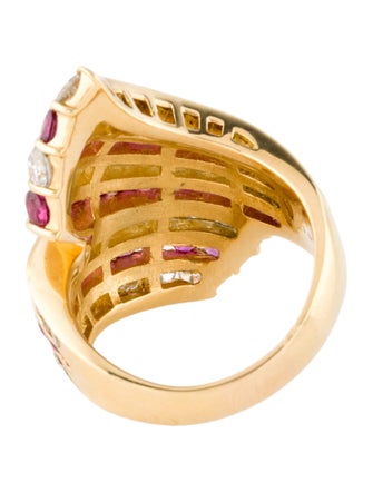 Ring 18K Ruby & Diamond Ribbon Motif Bypass Ring