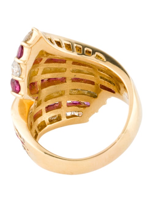 Ring 18K Ruby & Diamond Ribbon Motif Bypass Ring