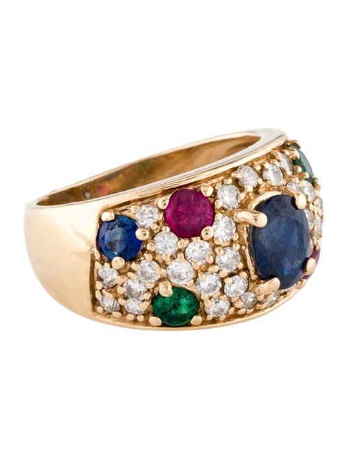 Ring 14K 1.17ct Sapphire, Ruby, Emerald, & Diamond Cocktail Ring