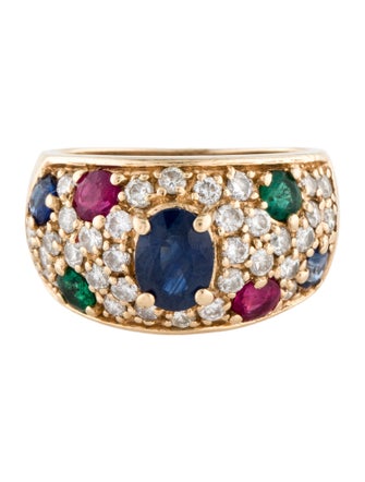 Ring 14K 1.17ct Sapphire, Ruby, Emerald, & Diamond Cocktail Ring