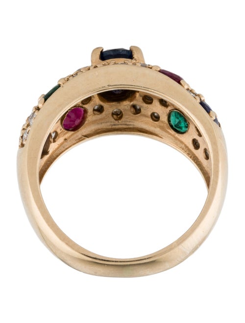 Ring 14K 1.17ct Sapphire, Ruby, Emerald, & Diamond Cocktail Ring