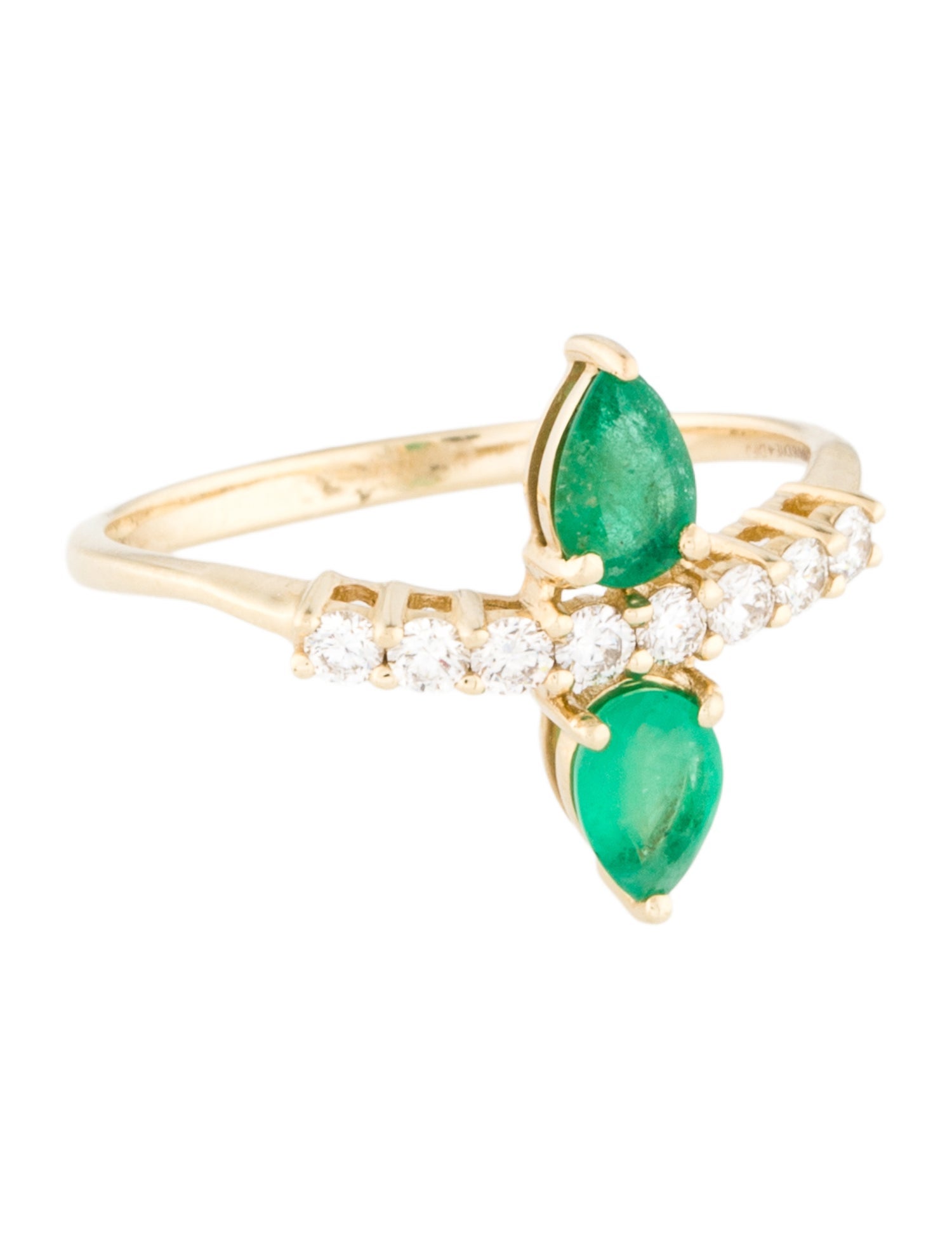 Ring 14K Emerald & Diamond Cocktail Ring