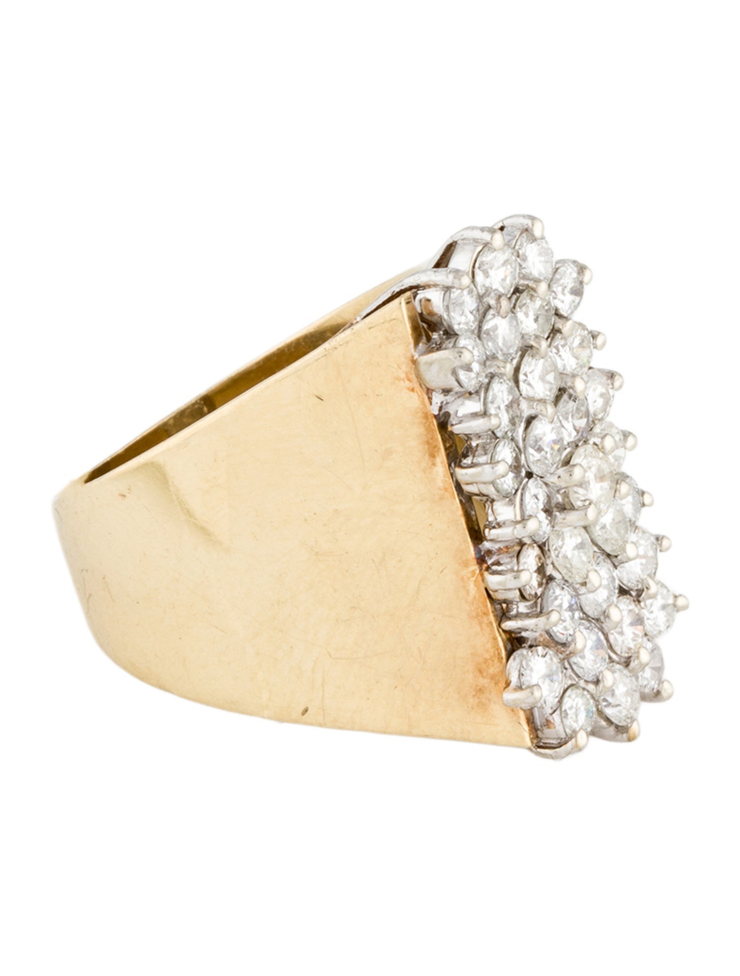 Ring Vintage 14K 3.69ctw Diamond Four Row Cocktail