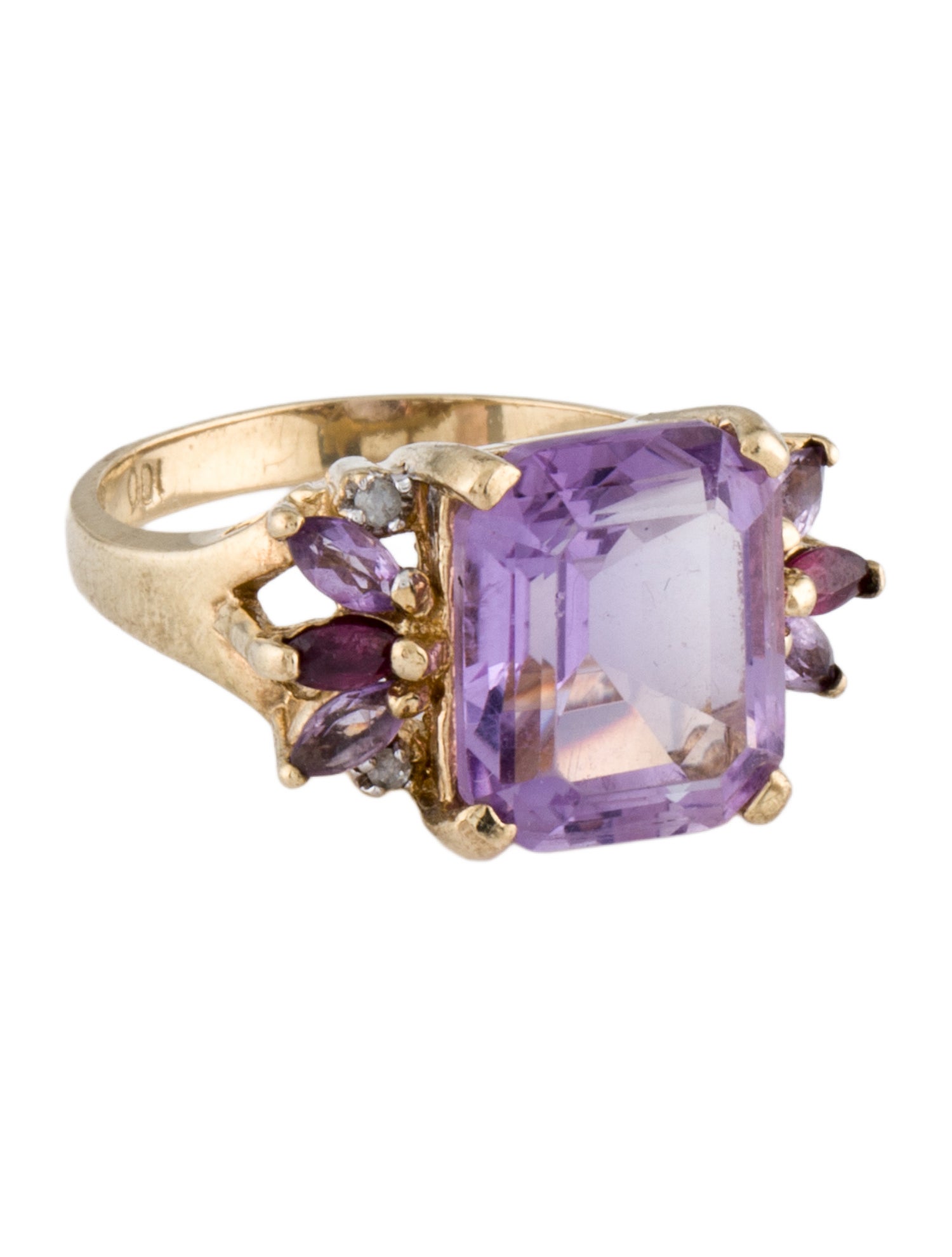 Ring 10K Amethyst, Ruby & Diamond Cocktail