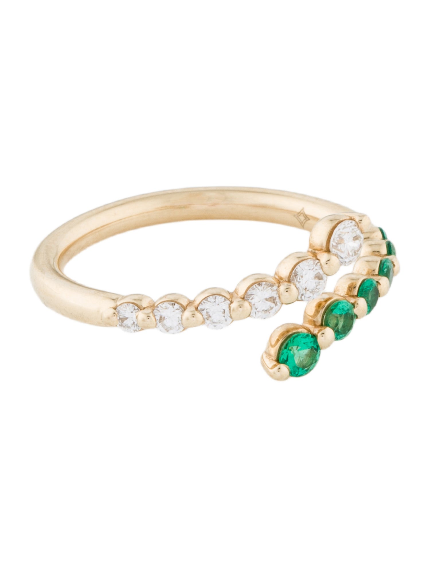 Ring 14K Diamond & Emerald Bypass Ring