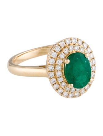 Ring 14K 1.55ct Emerald & Diamond Cocktail Ring