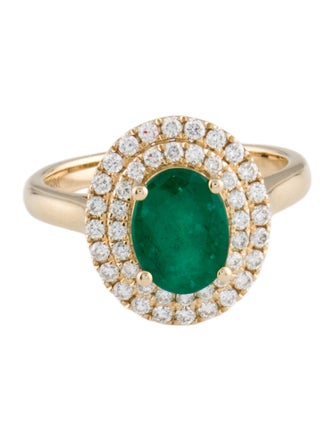 Ring 14K 1.55ct Emerald & Diamond Cocktail Ring