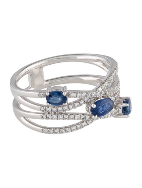 Ring 14K Sapphire & Diamond Cross Over Band