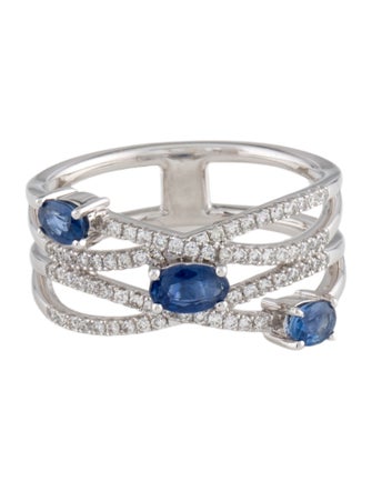 Ring 14K Sapphire & Diamond Cross Over Band