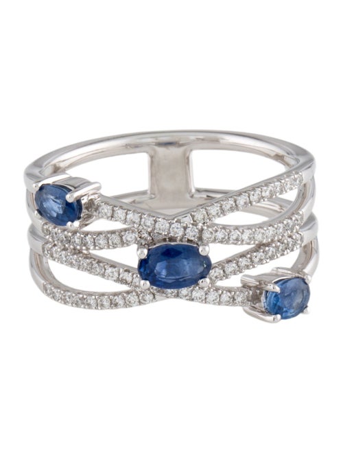 Ring 14K Sapphire & Diamond Cross Over Band