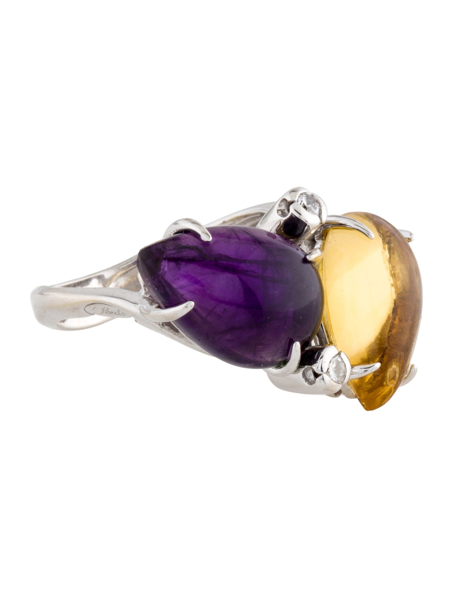 Ring 14K Citrine, Amethyst & Diamond