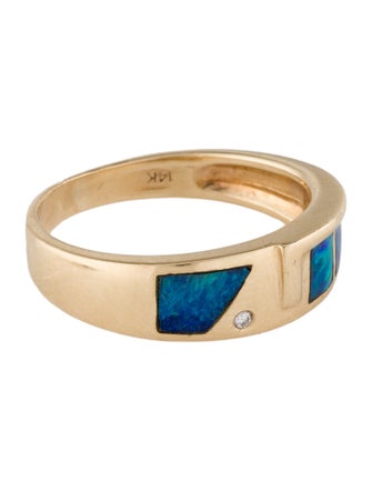 Ring 14K Black Opal & Diamond Band