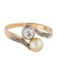 Ring Antique 18K Pearl & Diamond Bypass Ring