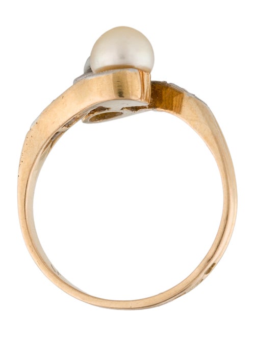 Ring Antique 18K Pearl & Diamond Bypass Ring