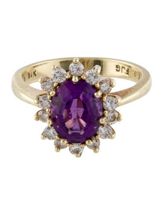Ring 14K 1.70ct Amethyst & Diamond Cocktail Ring