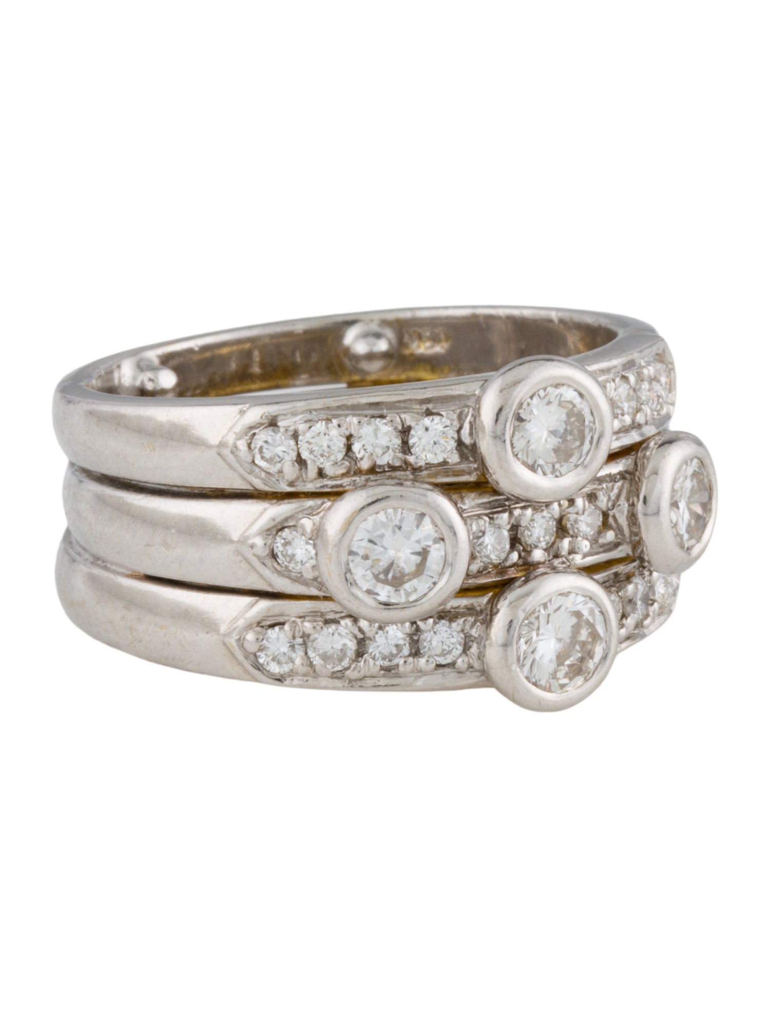 Ring 18K Diamond Three Row Cocktail