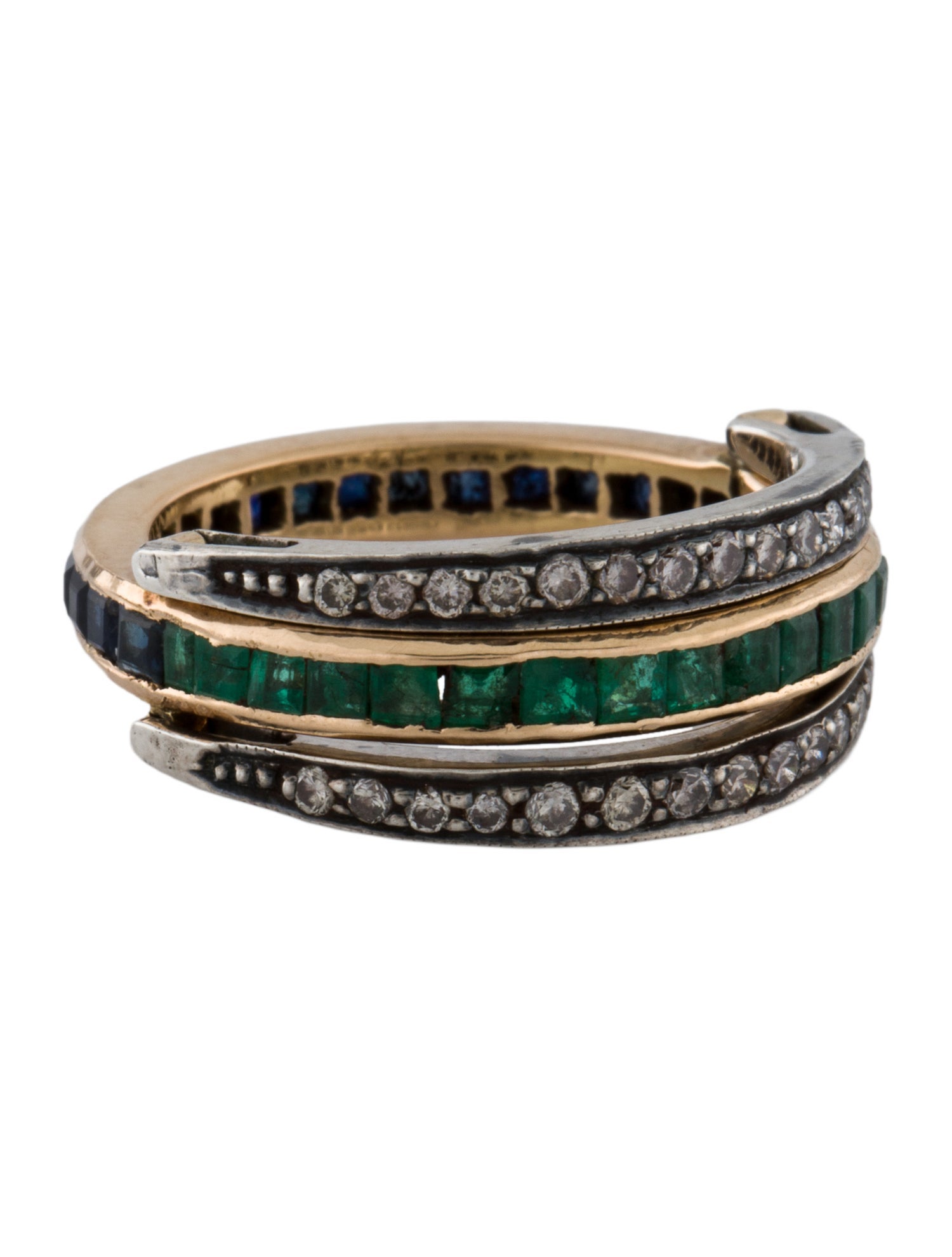Ring Vintage Diamond, Emerald, & Sapphire Band