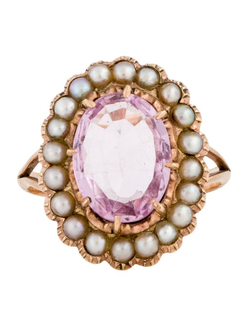 Ring Antique 2.90ct Topaz & Pearl Cocktail Ring