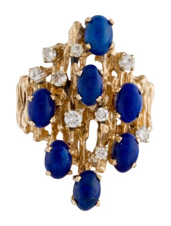 Ring 14K Diamond-Accented Lapis Lazuli Cocktail Ring