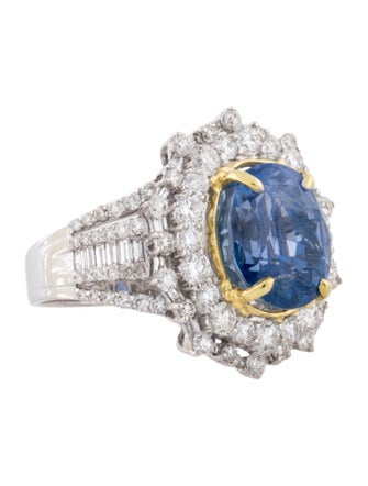 Ring 18K 10.06ct Unheated Burmese Sapphire & Diamond Ring